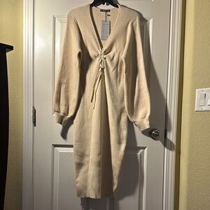 Cream Knit Midi Dress